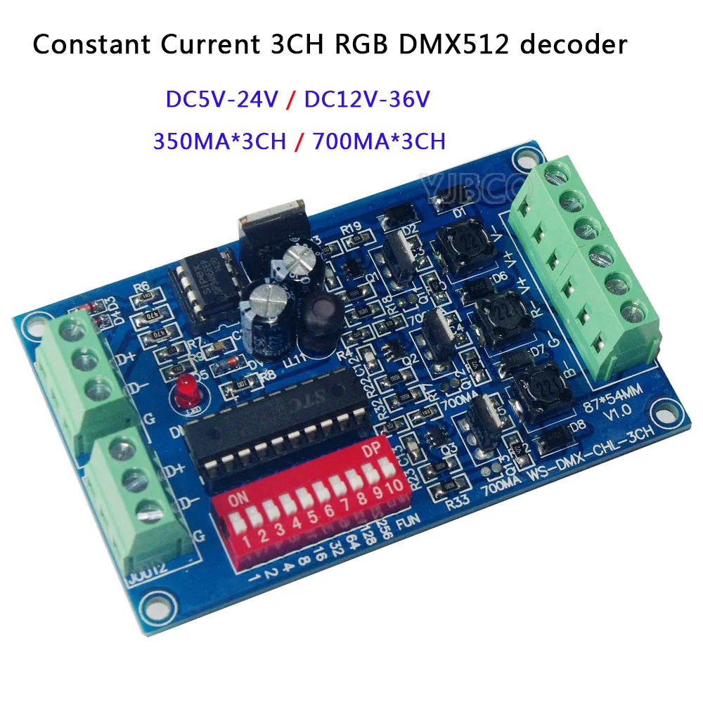 DC5V-24V/DC12V-36V светодиодный контроллер постоянного тока RGB 700ma * 3CH 350ma DMX512 регулятор