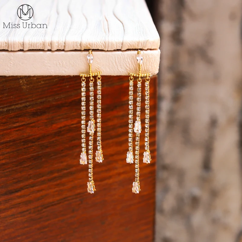 Женские длинные серьги кисточки золотистые подвески ручной работы