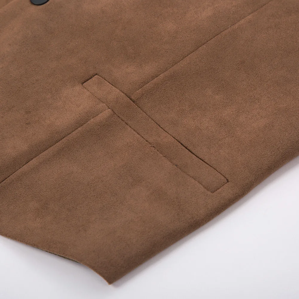 Мужской деловой жилет из искусственной замши однотонный без рукавов с глубоким v