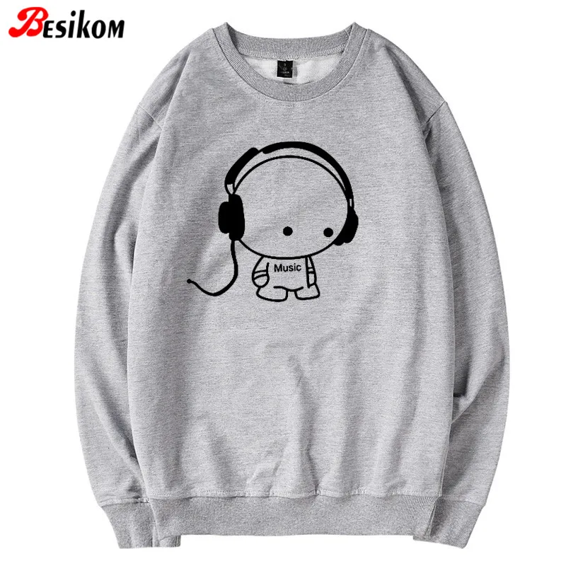 Женская толстовка с принтом Besikom Music Enthusiast однотонная серая для отдыха модель 2020