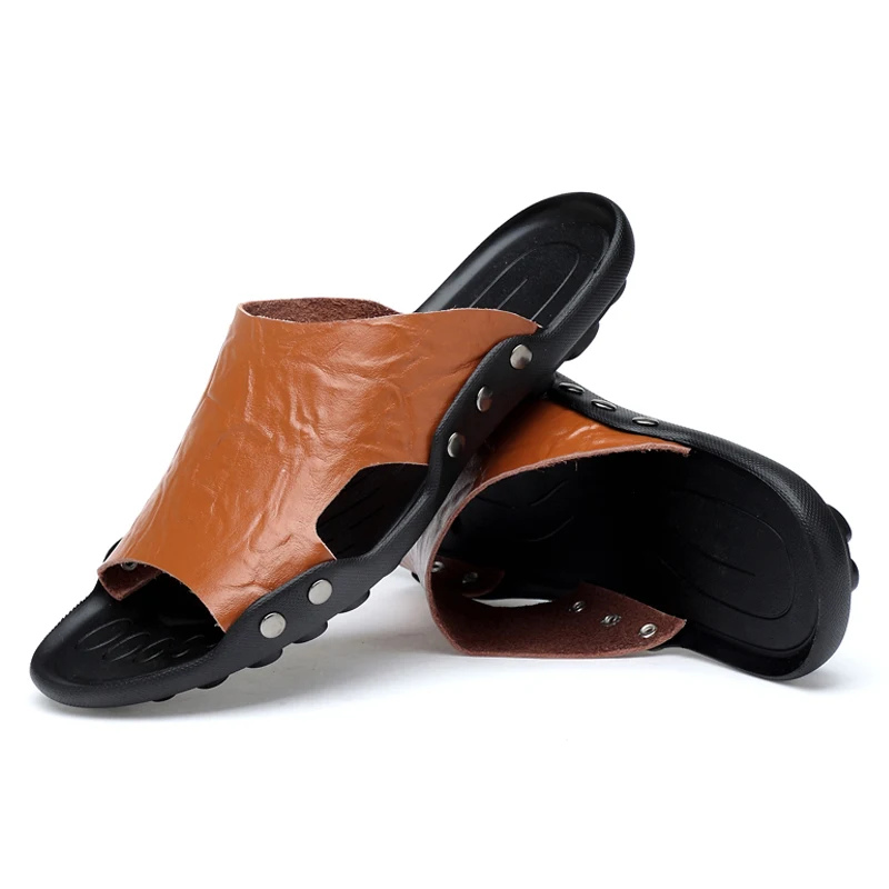 Шлепанцы мужские кожаные дышащие большого размера | Обувь