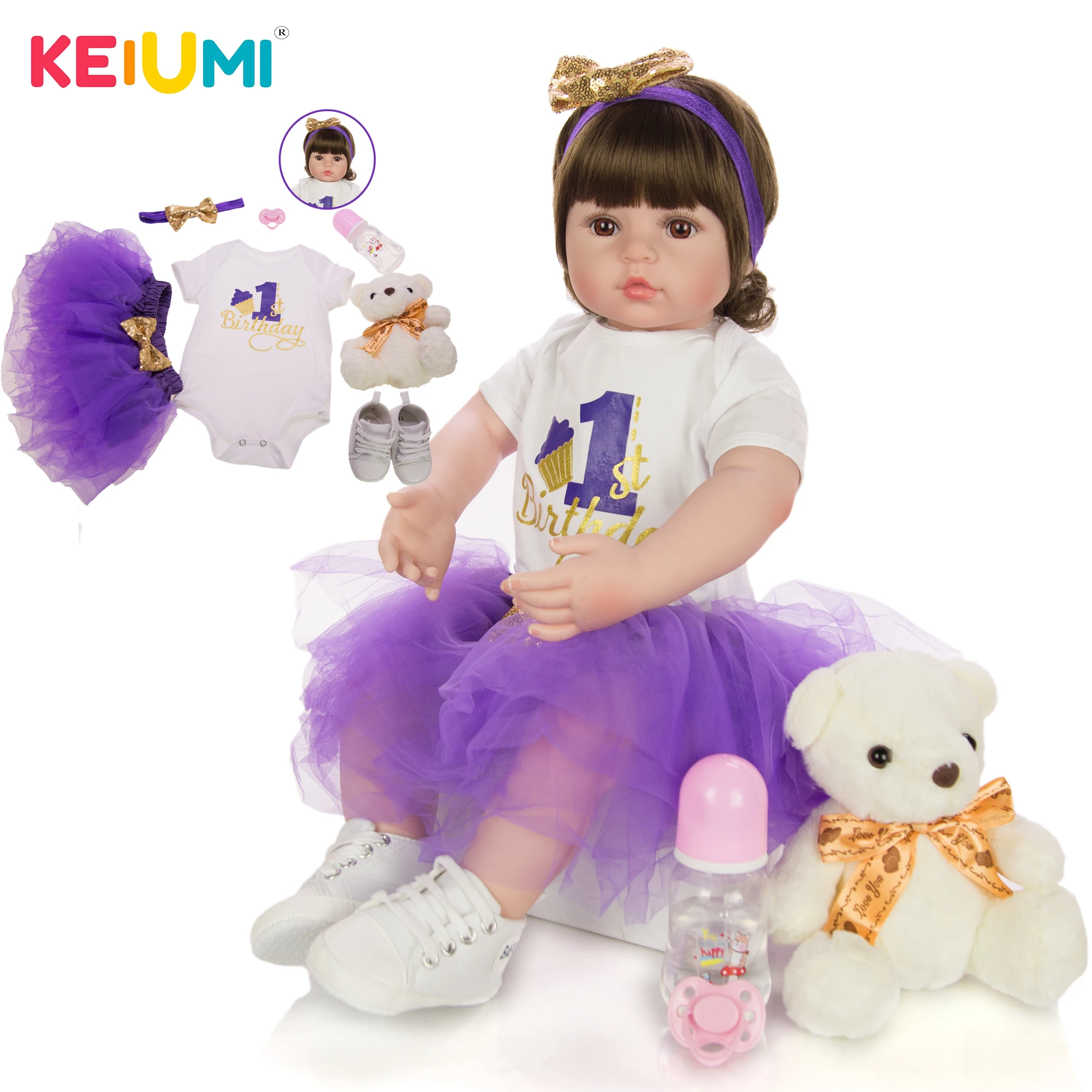 KEIUMI 24 дюйма реалистичные куклы Reborn для малышей мягкие силиконовые хлопковые
