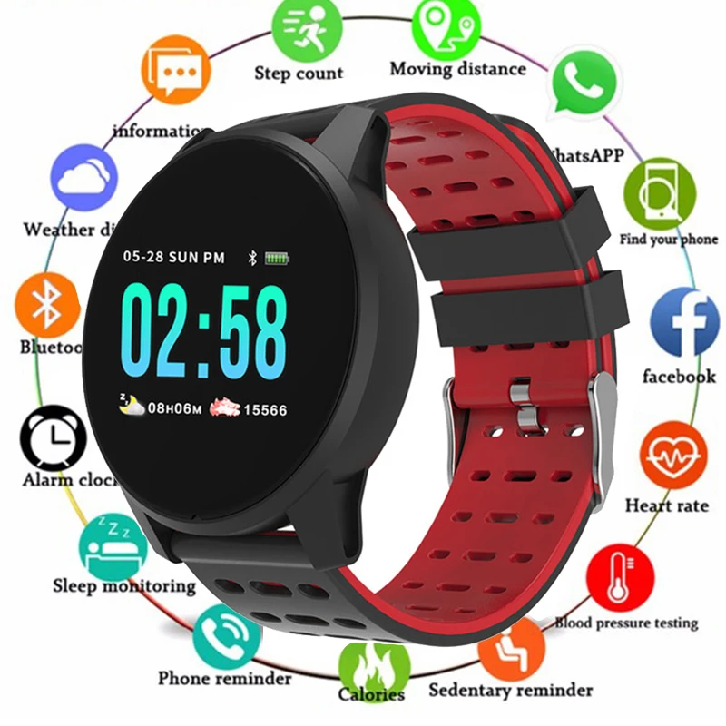 2019 Wearfit Смарт-часы W1 для мужчин кровяное давление пульсометр фитнес-трекер