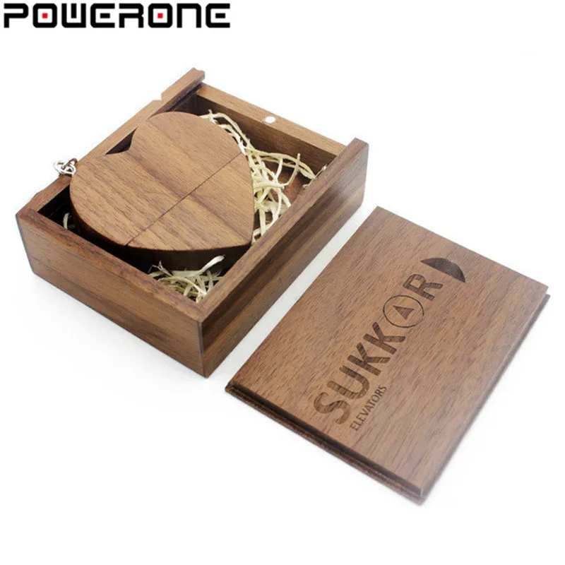 Usb флеш накопитель POWERONE деревянный в форме сердца с коробкой 64/32/16/8/4 ГБ|usb with box|heart