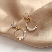fashion earrings popular geometrical circle earrings female temperament pure fresh sweet heart pearl earrings for women jewelry