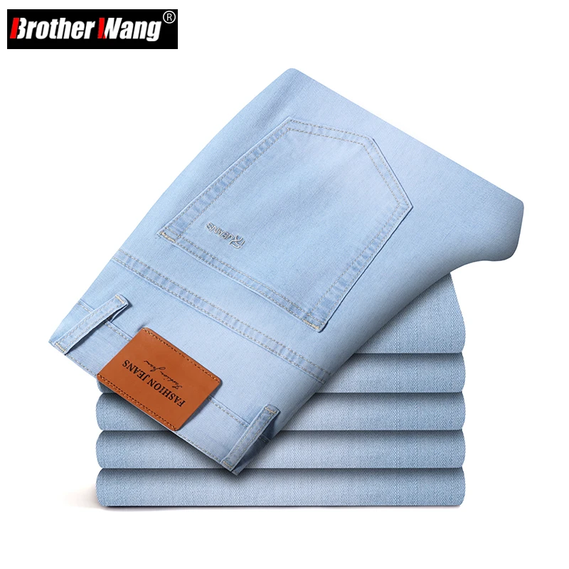 

Spring Men Sky Blue Slim Jeans Classic Style Fashion Casual Stretch Denim Pants Cotton High Quality Trousers Male Brand Clothes