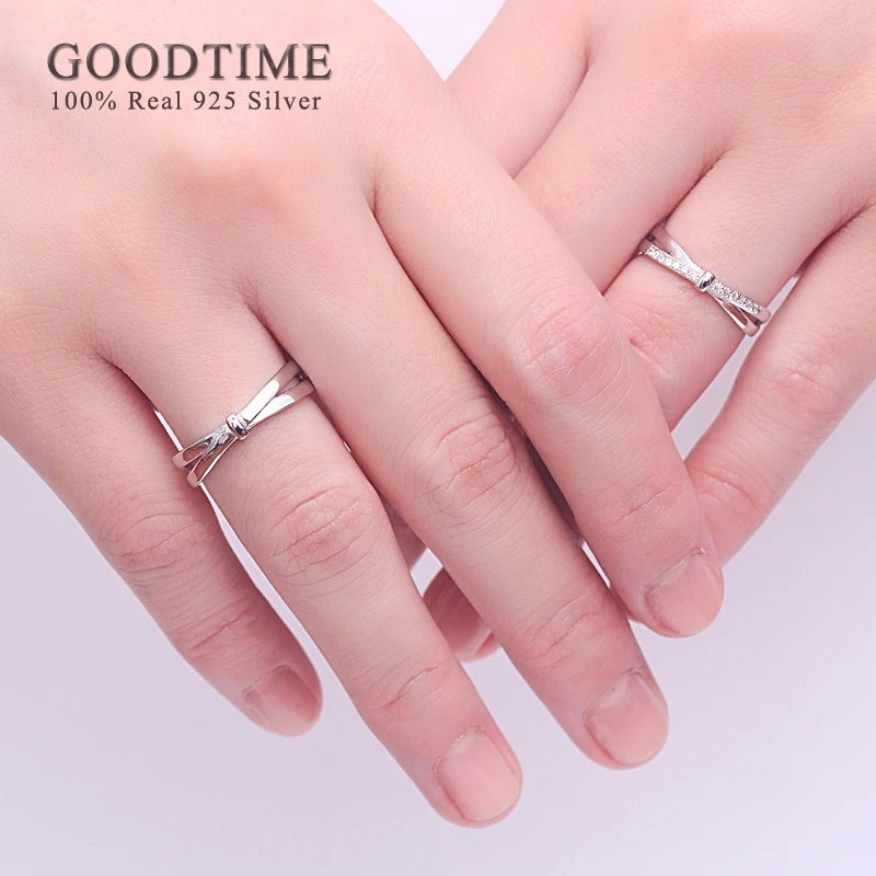 Модные свадебные кольца для пар 100% Настоящее 925 пробы серебряные циркониевое