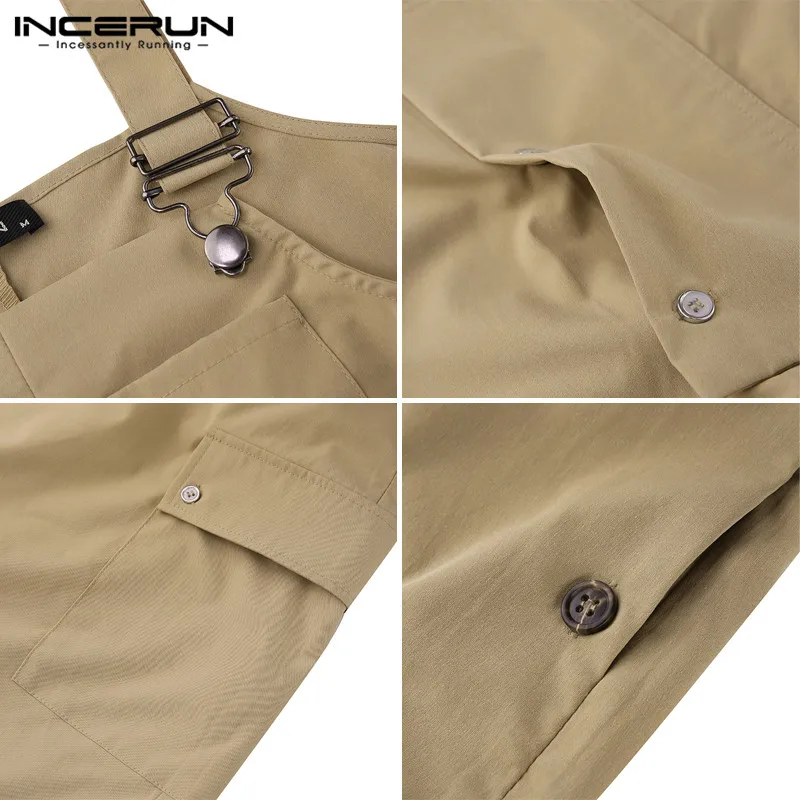 

INCERUN Men Jumpsuit Casual Romper 2020 Joggers Bib Pants Streetwear Baggy Fashion Solid Suspenders Men Cargo Overalls Harajuku