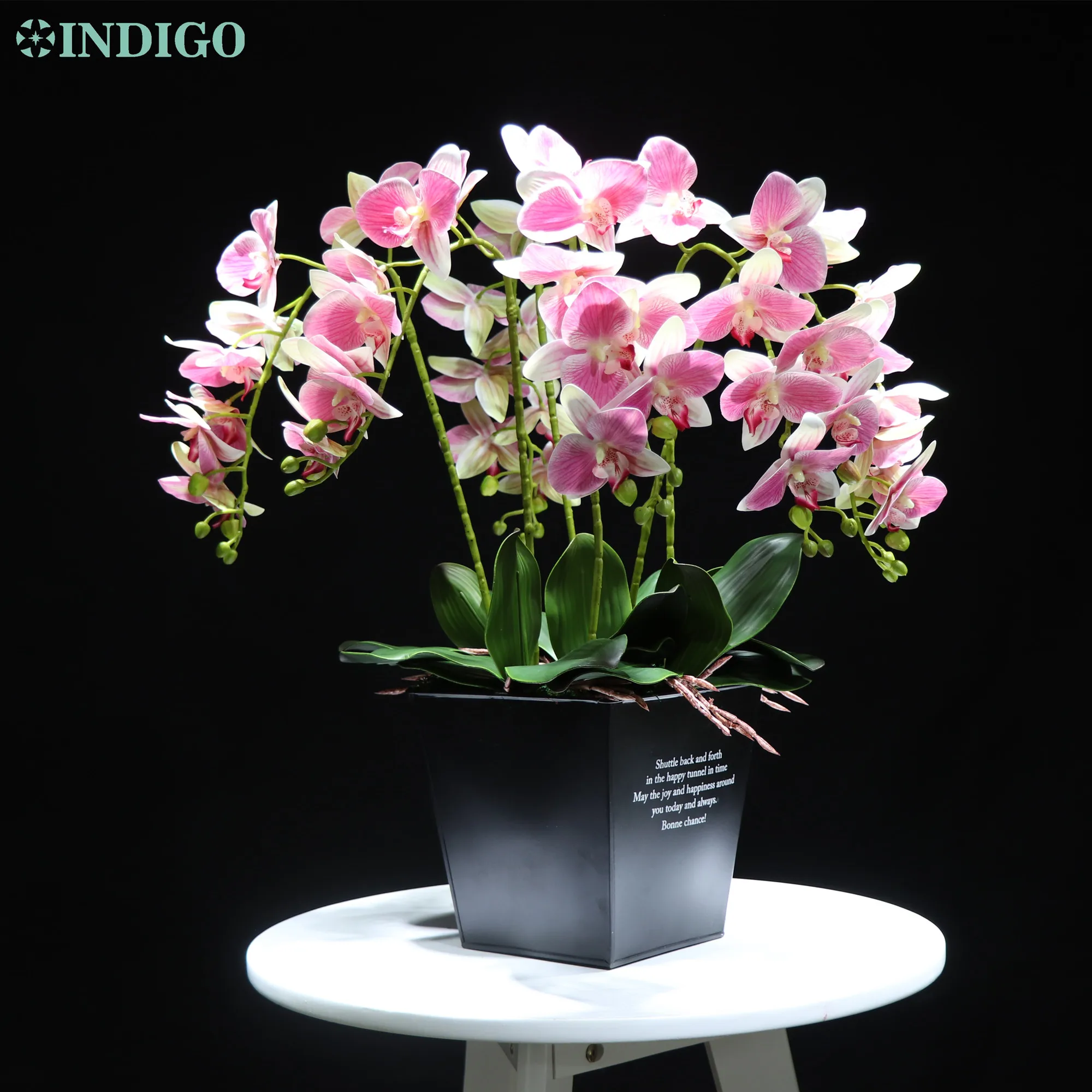 

Pink Moth Orchid Thailand Style Phalaenopsis Branch Latex Real Touch Flower Office Christmas Decoration Centerpiece INDIGO