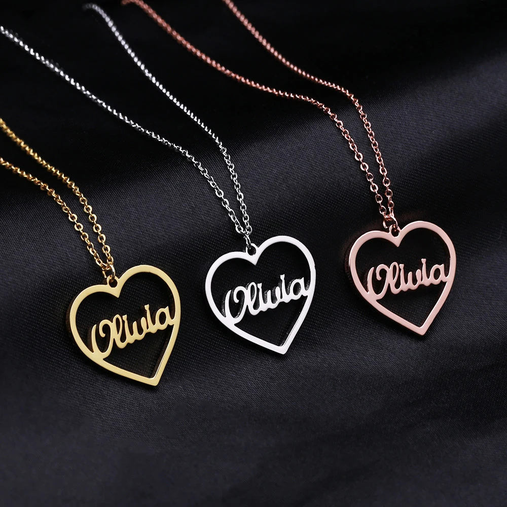 

Stainless Steel Customized Nameplate Necklaces Personalized Heart Necklace Gold Stainless Steel Jewelry women For Birthday Gift