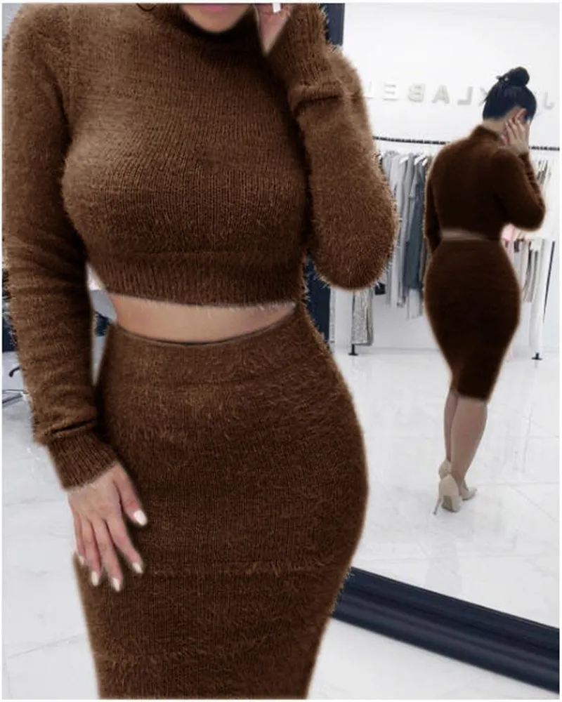 Женский комплект из двух предметов короткий топ с длинными рукавами и воротником