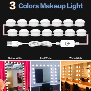 Зеркало для макияжа, светильник для туалетного столика, настенный светодиодный светильник для ванной комнаты, 12 В, с регулируемой яркостью, 3 цвета, столик для макияжа
