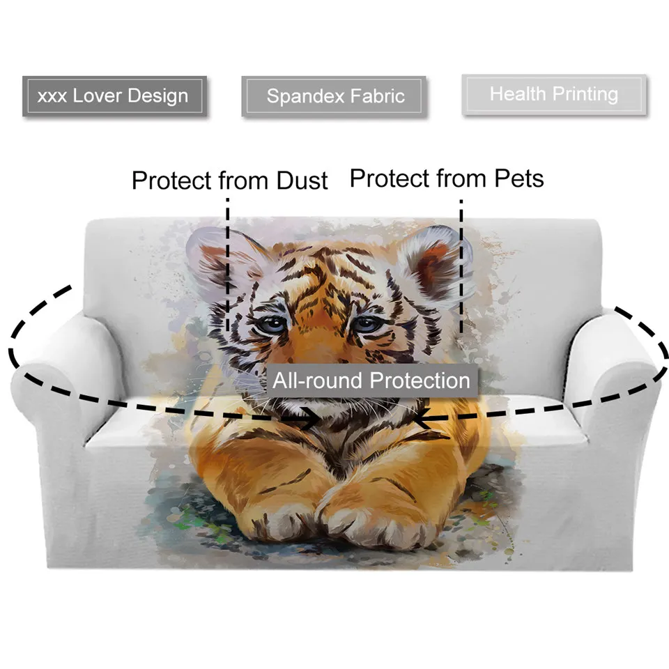 Секционный чехол для дивана BeddingOutlet эластичный с тигром акварелью диванами