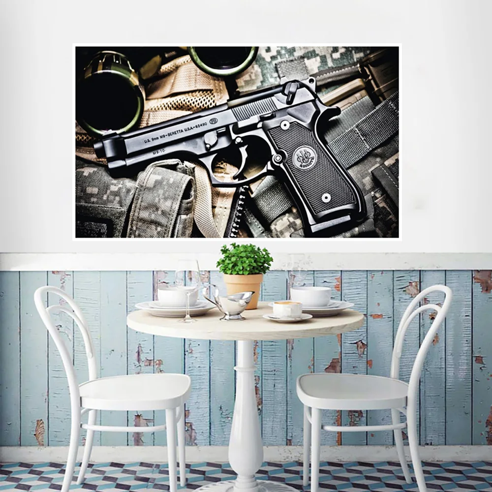 

Pistol decoration painting poster wall paste Revolver Weapon Gun Pocket watch Wall Art Home Decor Canvas Pictures HD Prints Gun