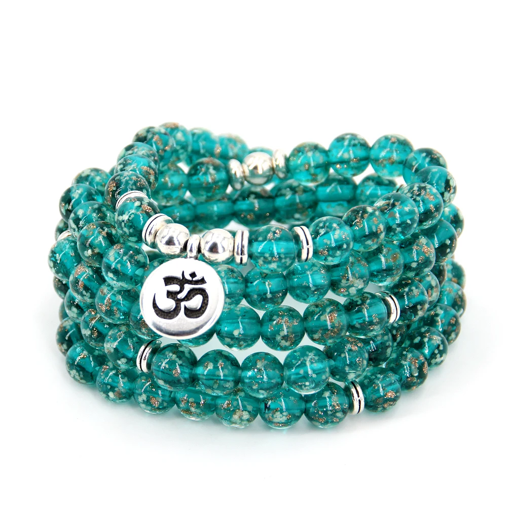 Синие стеклянные бусины люминесценции камни для медитации чемодан 108 ручной