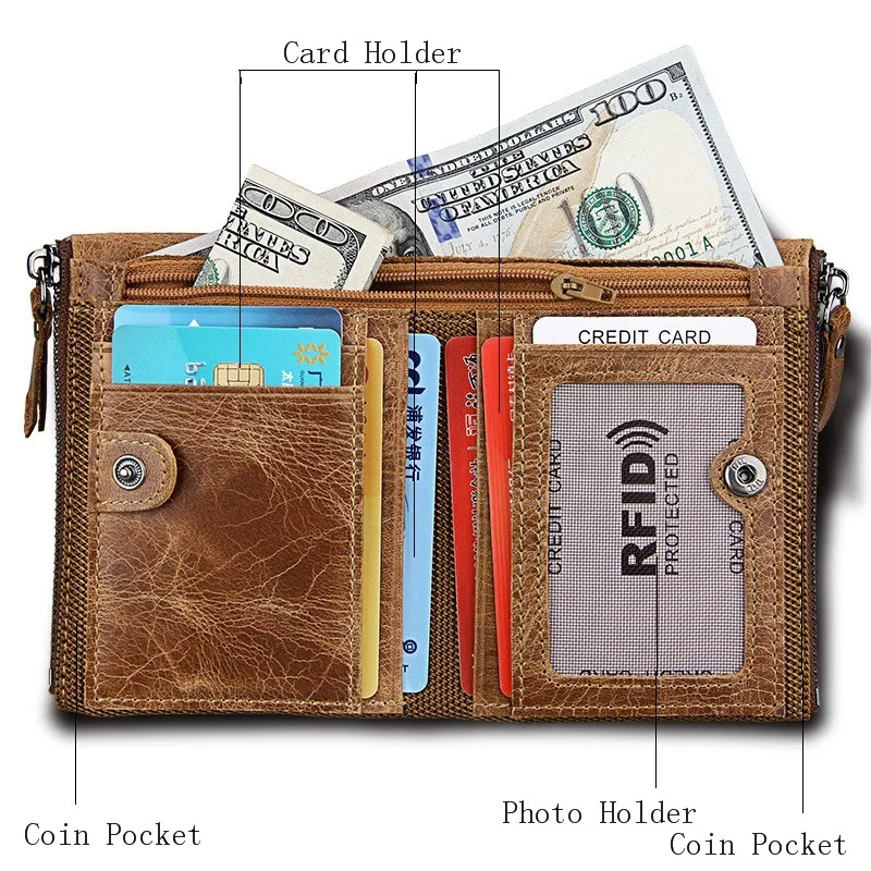 RFID Genuine Leather Men Wallet Small Zipper Pocket High Quality Purse Short Coin Brand Perse Money Bag Card Holder | Багаж и сумки