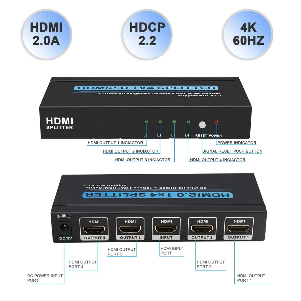 HDMI2.0 4x1 переключатель 3D Ultra HD 4K @ 60 Гц 18 Гбит/с 4 порта HDMI сплиттер в 1 выход Поддержка