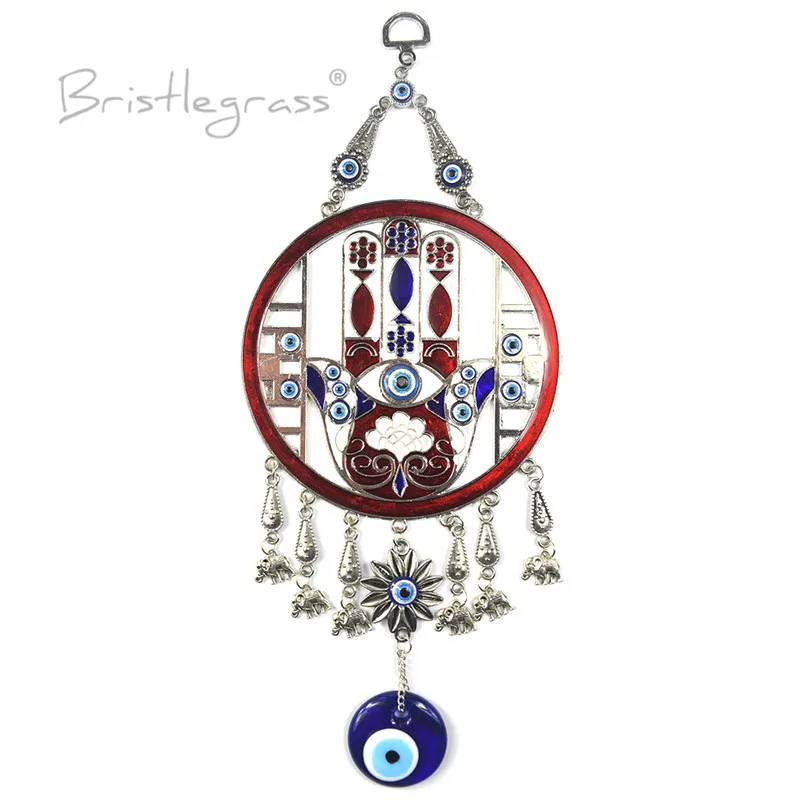 BRISTLEGRASS Турецкая голубой с клипсами Дурной глаз диск хамса руки цветок настенный