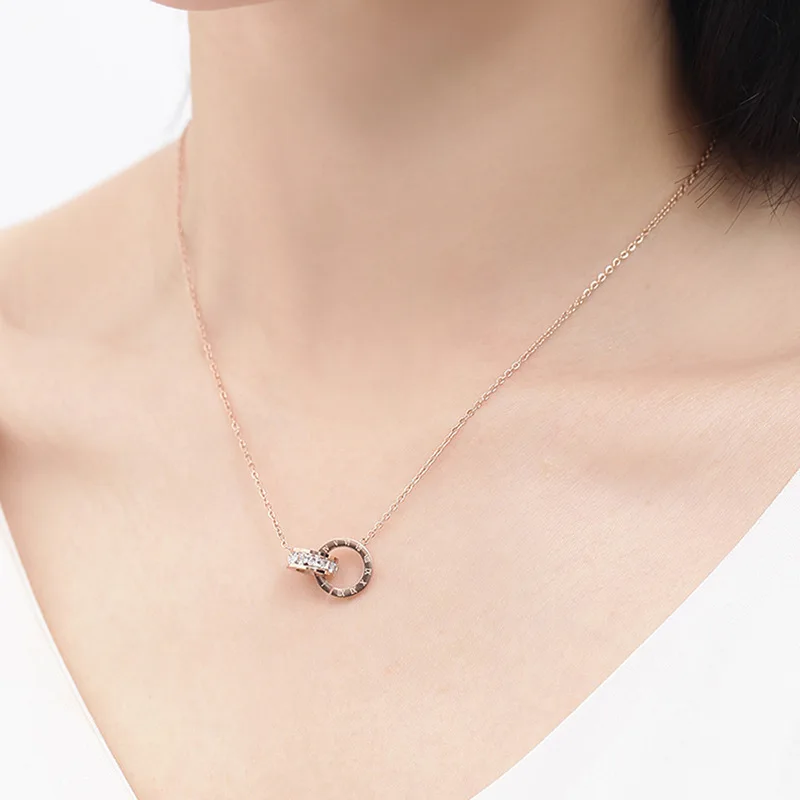 Не выцветает Простой Стильный Темперамент розовое золото ключицы цепь круг