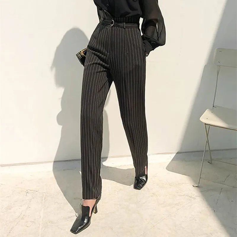 HziriP полосатые повседневные свободные прямые женские Костюмные брюки 2021 новые