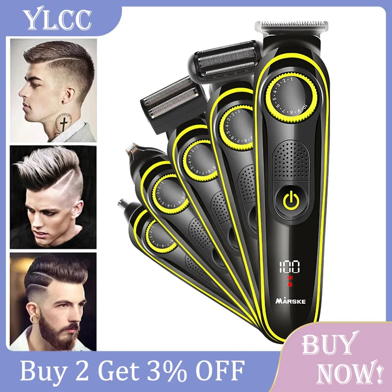 

5 In 1 Beard Shaver Trimmer for Men Barber Hair Shaving Multifunctional USB Rechargeable Shaver LED Display Cutter Heads
