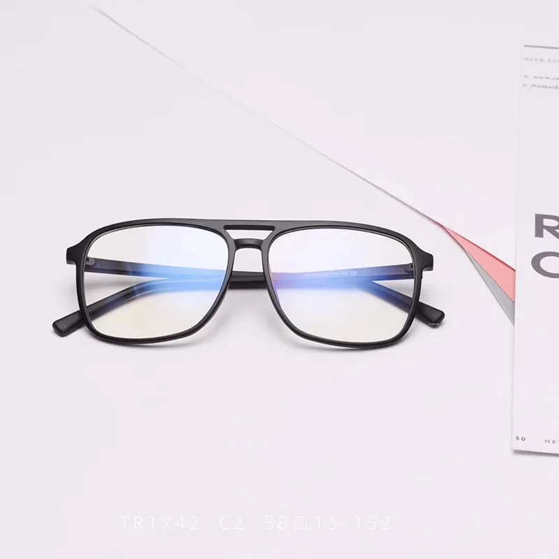 BCLEAR ультра-легкие TR90 ретро черные прозрачные мужские очки с двойным лучом оправы для рецептурных очков H8024 - Цвет оправы: C 2
