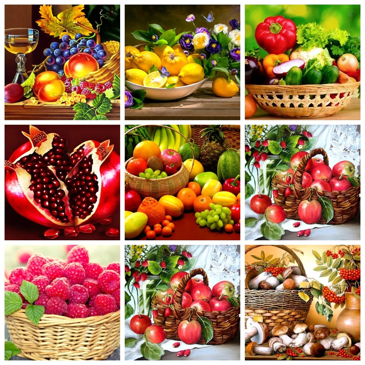 

Fruit Full Display Round Scenery Landscape 5D Diamond Painting Diamond Embroidery Cross Stitch Diamond Mosaic Home Decor