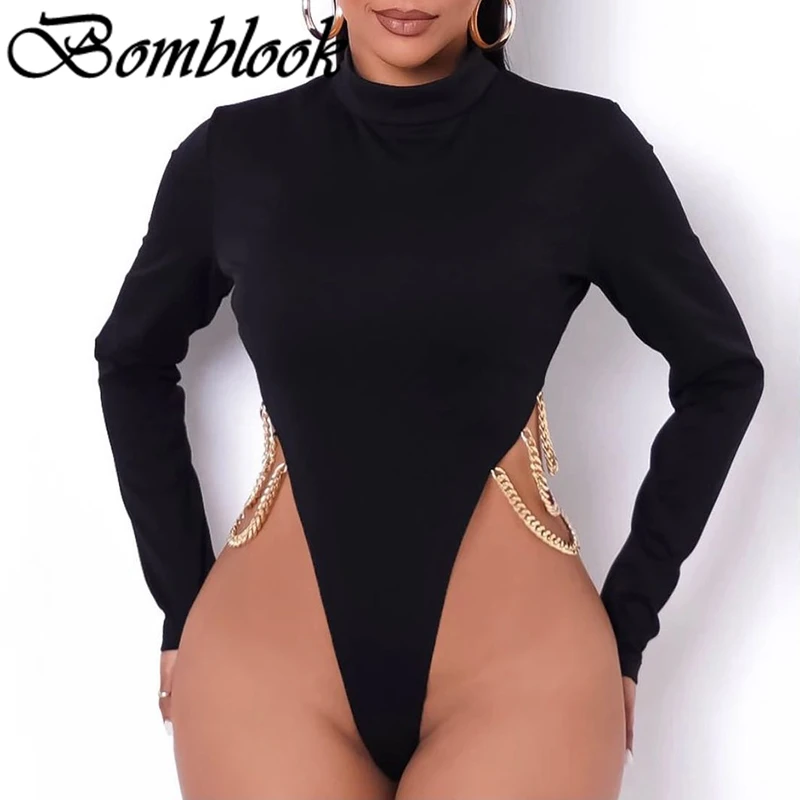 

Bomblook Casual Fashion Women's Solid Tops Autumn 2021 O-neck Long Sleeve Chain Bodysuits Female Streetwears