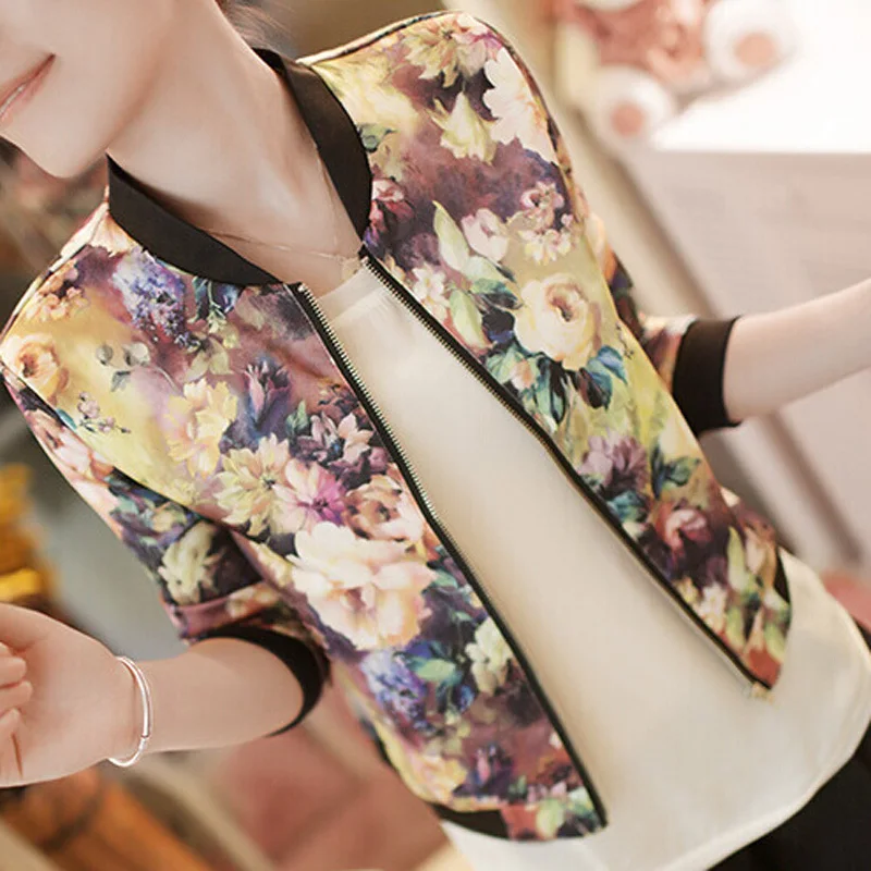 Bigsweety винтажная Осенняя Женская куртка бомбер Милая Цветочная с длинными