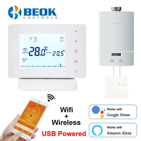 Беспроводной Wi-Fi термостат Beok BOT306RF для газового котла, умный термостат, контроллер температуры с поддержкой Google Home Alexa