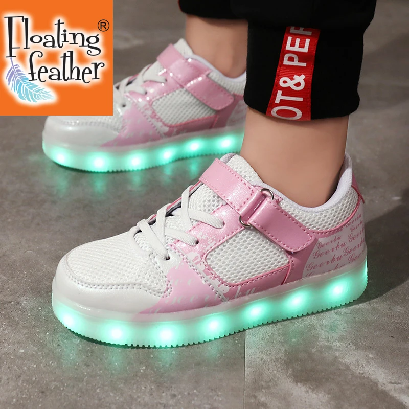 

2021 Fashion New USB Charging Led Children Shoes With Light Up Kids Boys&Girls Luminous Sneakers Glowing Shoes Wing Pink Black