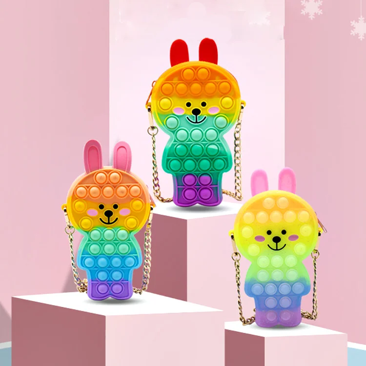 

Pop it Fidget Toys Rabbit Storage Bag Decompression Artifact Children's Silicone Coin Purse Diagonal Zipper