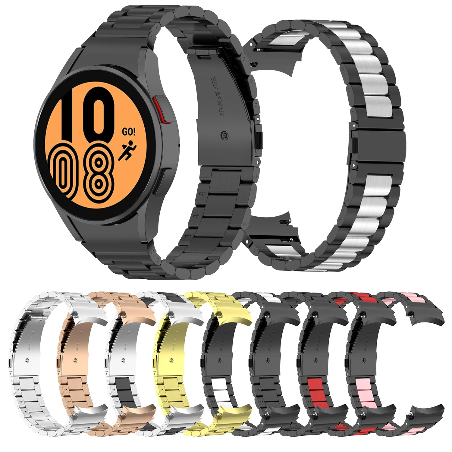 

Suitable For Samsung Galaxy Watch4 Classic Stainless Steel Strap Watch4 Watch Color Three-Bead Strap