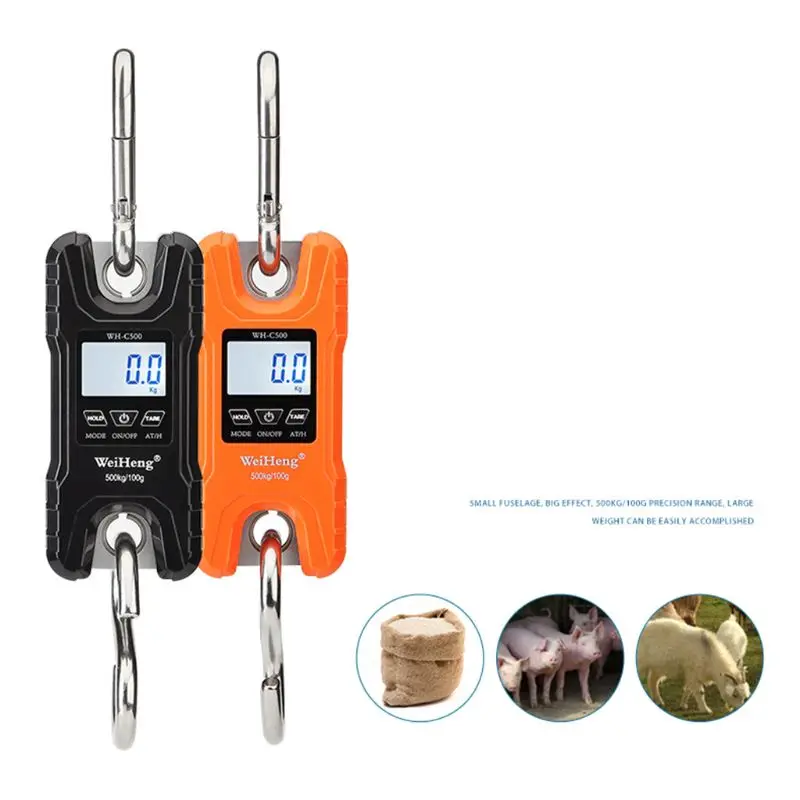 Mini Crane Scale Portable 500 kg / 1000 lb Heavy Duty Digital Hanging Scales LCD Display with Backlight for Home Farm Market Fis