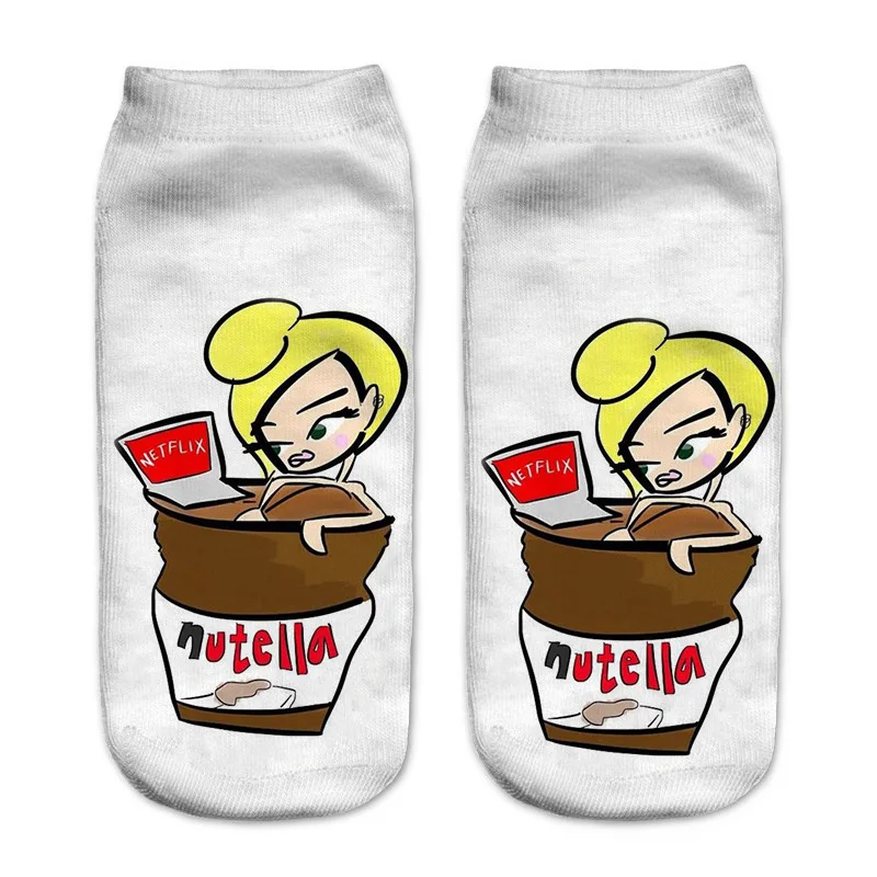 2 Новинка; забавные носки с 3d принтом; милые носки унисекс с надписью «nutella»; Лидер продаж; женские модные носки с героями мультфильмов; mujer; носки с пончиками; Прямая поставка - Цвет: 2
