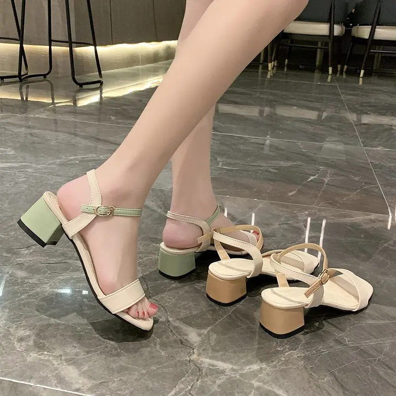 

Block Heels Black Platform Sandals Female Shoe Med 2021 Women's Chunky Espadrilles Girls Medium Retro New Comfort High Clear Sum