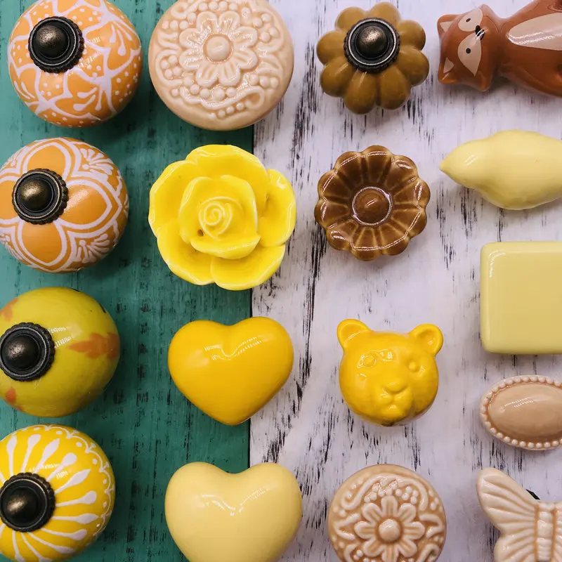 1 шт. керамическая ручка в виде цветов сердца тыквы|Ручки шкафа| |