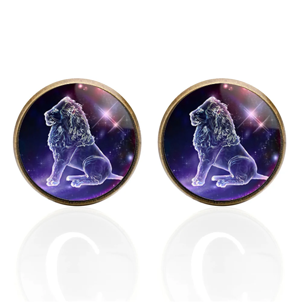 Роскошные манжетные пуговицы Novelty Luxury Purple Glass Leo для мужчин бренда High Quality Constellations Cufflink Shirt Cuff Links Gift on.