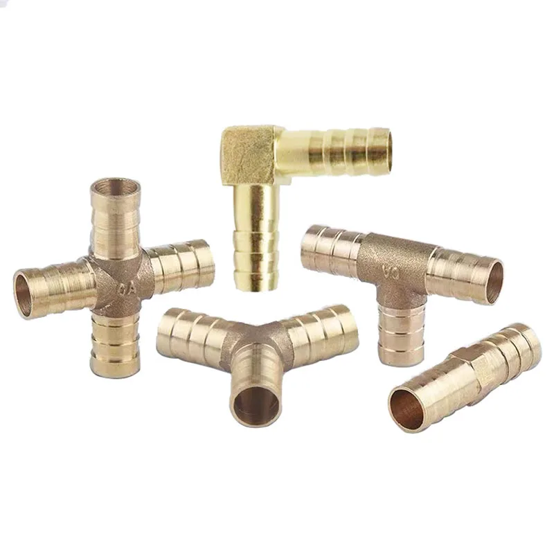 

3 Way & 4 Way Brass Tube Connector, Straight Elbow Hose Cable 6 8 10 12 14 16 19mm, Copper Barbed Connector, Union Adapter