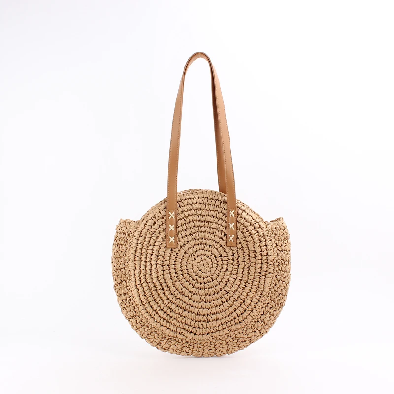 Простая круглая плетеная соломенная сумка ручной работы пляжная для отдыха