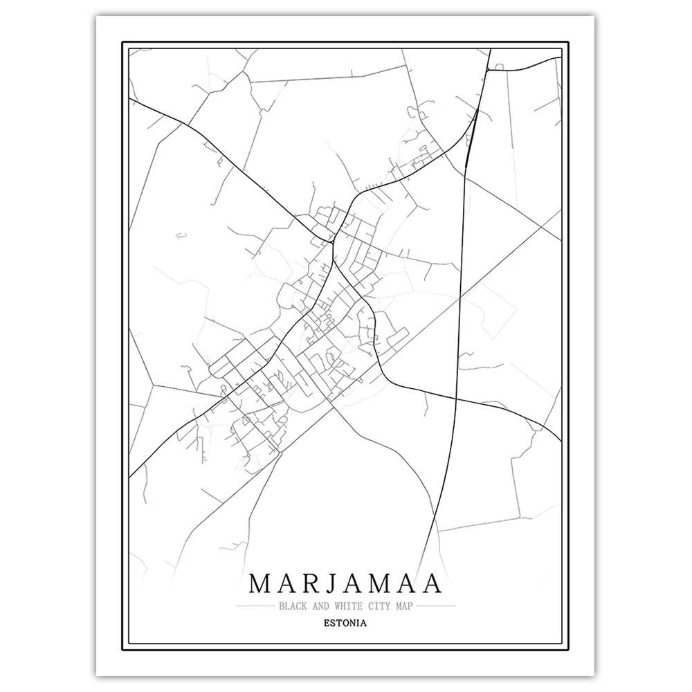 Черно-белая карта мира, Таллинн, Саку, Тарту, вилянди, гостиная, домашний декор, настенные художественные рисунки, панно, картины - Цвет: Marjamaa