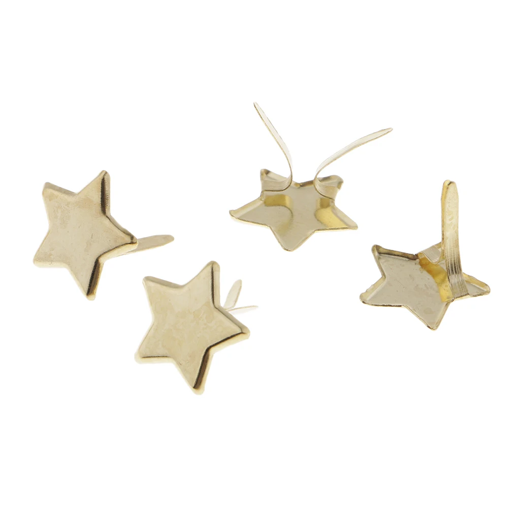 100Pcs Metal Star Head Brads Paper Fasteners for Scrapbooking Gold 14mm | Дом и сад