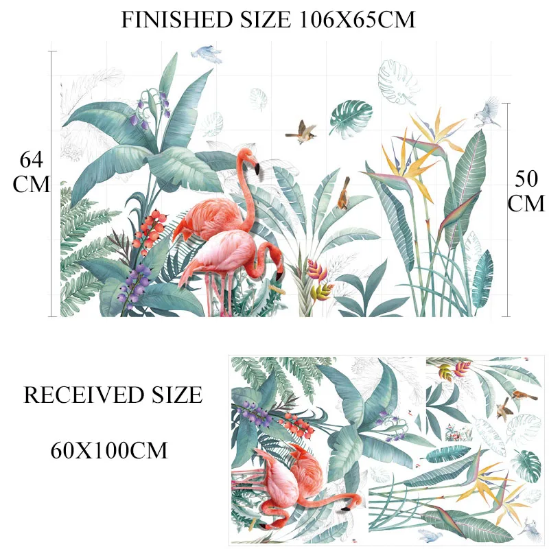 

Tropical Plants Green Leaves Flamingo Wall Stickers for Living Room Bedroom Baseboard Removable DIY Wall Decals Art Home Decor