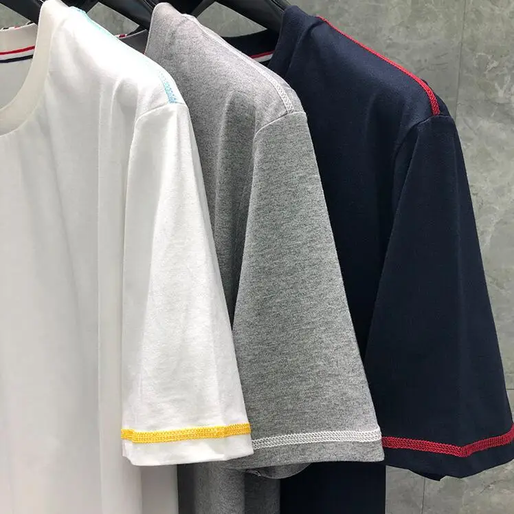 

2021 Fashion TB THOM Brand Men O-Neck Collar Short-sleeved Solid T-shirt Men's Cotton Summer Clothing