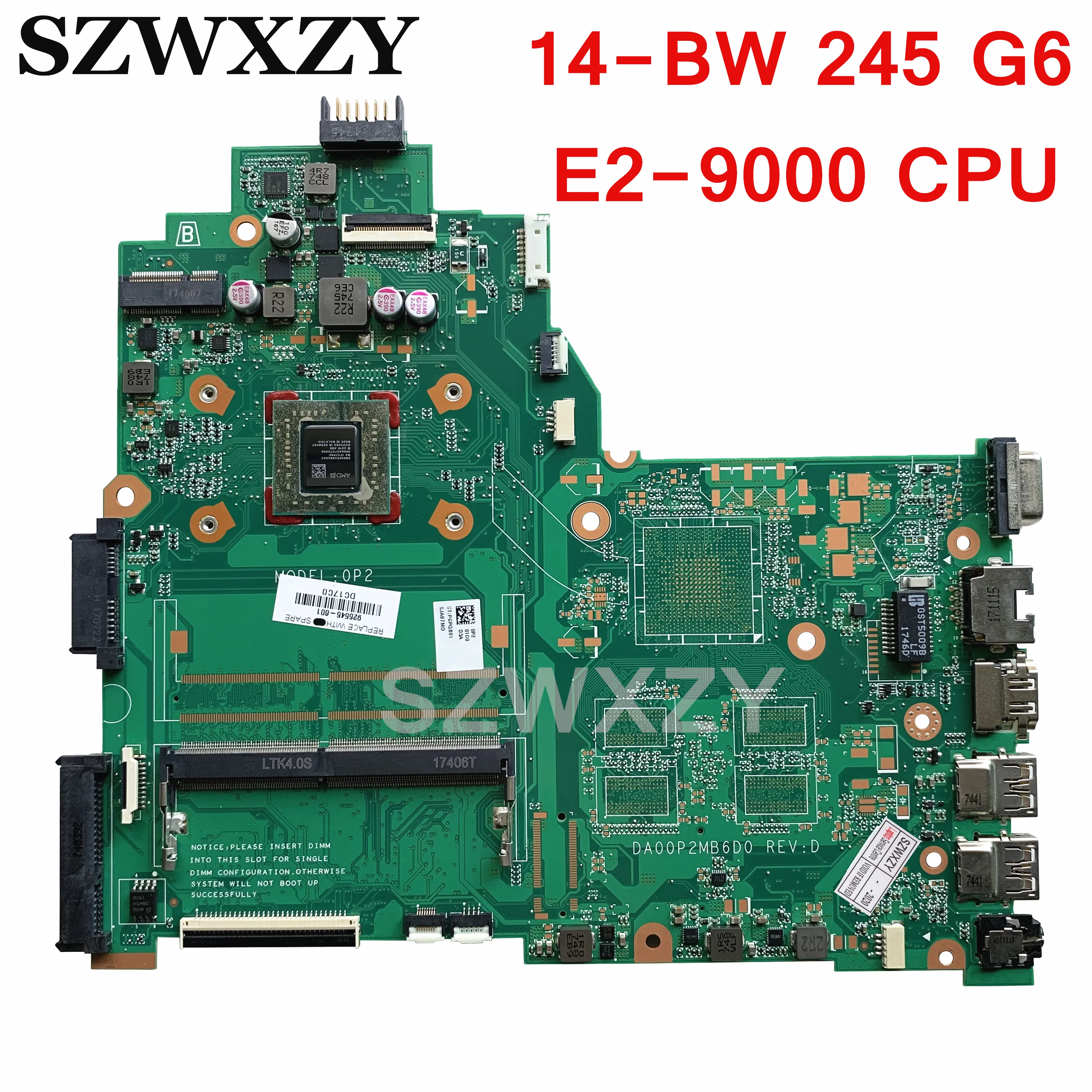 Материнская плата для ноутбука HP 14-BW 245 G6 DA00P2MB6D1 925545-601 925545-001 с E2-9000 CPU | Компьютеры и