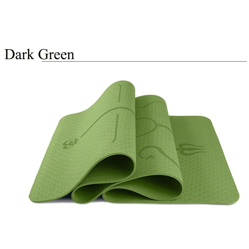 Dark Green 1830*610*6mm TPE Yoga Mat with Position Line Non-slip and Tasteless Fitness Mat Pilates Beginner Environmental Fitness Gymnastic - Цвет: Dark Green