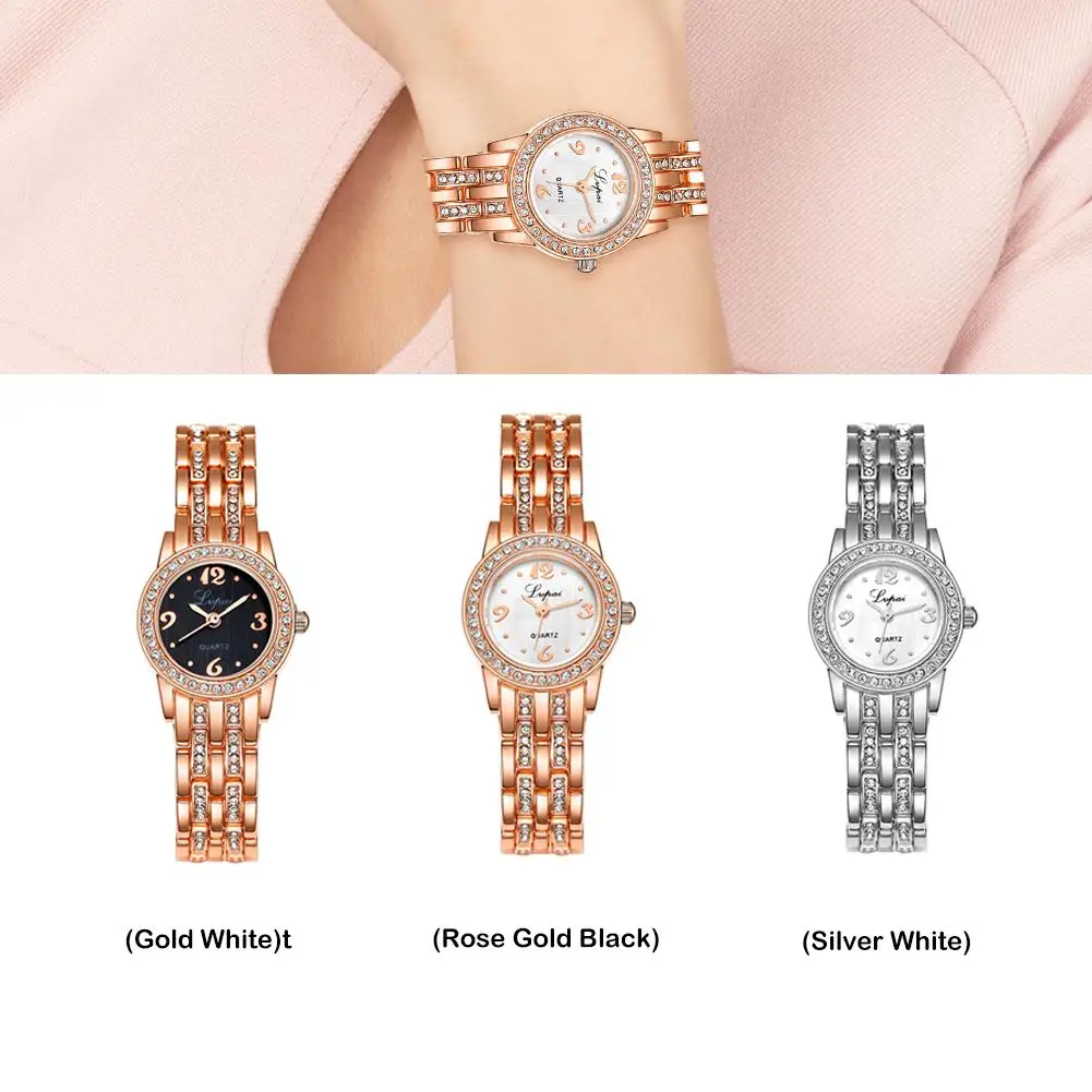 

Lvpai Fashion Rhinestone Quartz Watch Casual Women Alloy Strap Small Round Dial Analog Wristwatch Gift