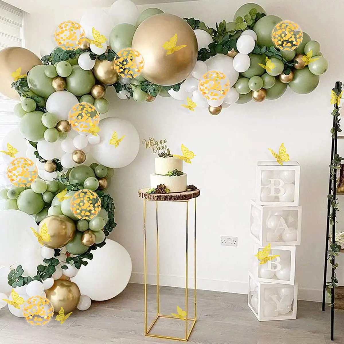 125 шт. винтажных зеленых золотых искусственных бабочек с авокадо гирлянда