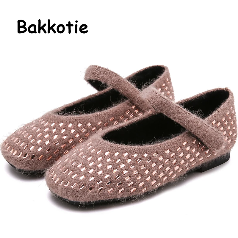 Bakkotie детская зимняя милое платье обувь для малышей для девочек; Новинка Стразы теплые Мэри Джейн Туфли без каблуков принцесса модная мягкая обувь на меху