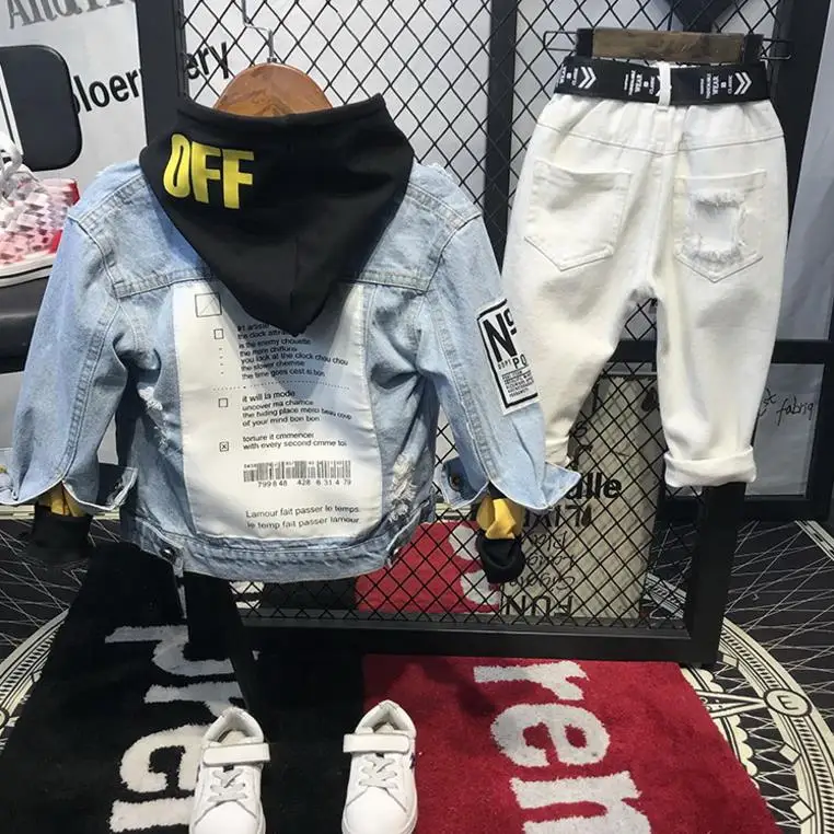 

kids clothing sets fashion children Denim jacket + hoodies + jeans 3pcs cartoon children spring autumn clothing baby boys set
